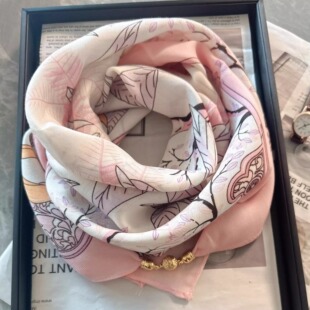 磁吸扣棉麻小方巾丝巾女春秋百搭护颈领巾三角围巾新款保暖围脖冬