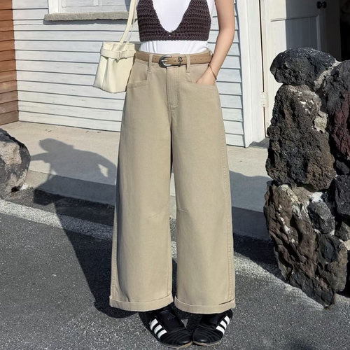 春季宽松女牛仔百搭直筒奶奶裤潮