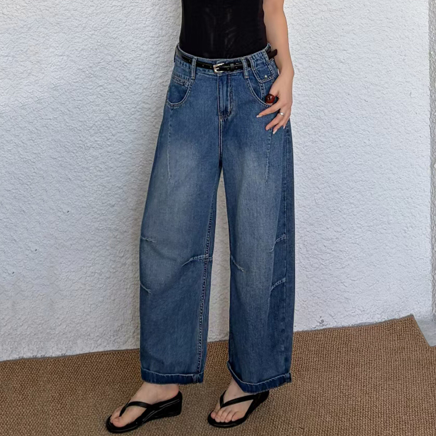 2026夏季jeans阿凡牛A5670宽松显瘦薄款九分女牛仔老爹直筒弯刀裤
