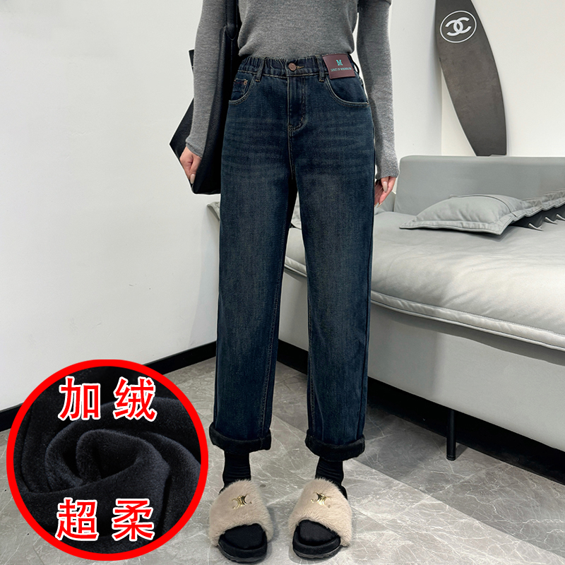 冬加厚绒jeans保暖牛仔老爹跨裤
