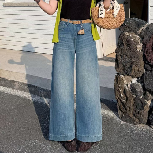 春宽松弹力显瘦九分女牛仔奶奶裤