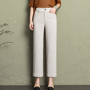 以利曼贝夏款大码棉麻女士九分裤宽松薄款亚麻垂感休闲直筒阔腿裤
