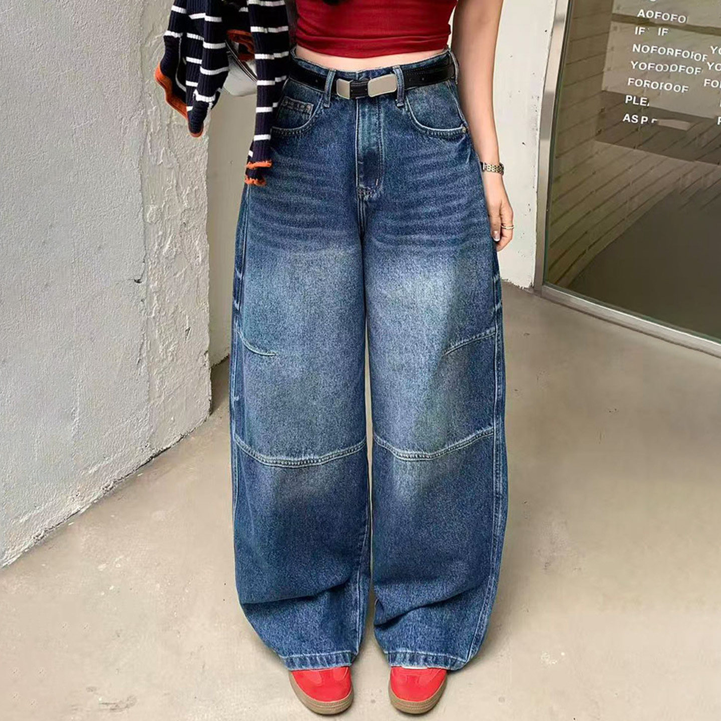 2026春季新款jeans千子26024欧货高腰牛仔裤女宽松显瘦镰刀弯刀裤