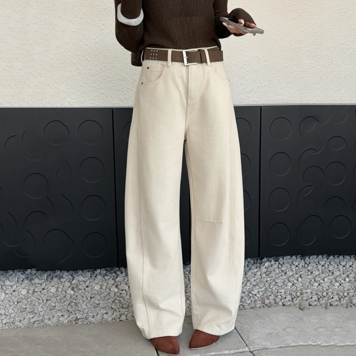 2026秋新款Jeans阿凡牛A5766宽松显瘦分割线女牛仔直筒阔腿弯刀裤