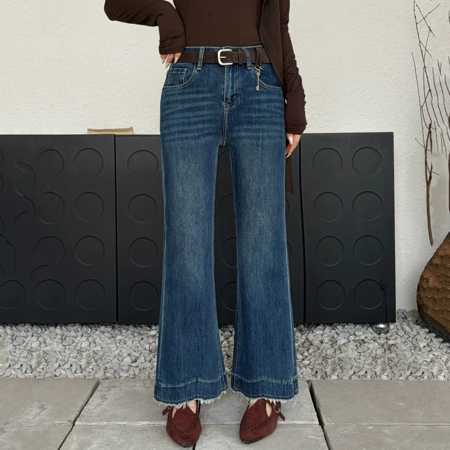 2026秋新款JEANS阿凡牛67840四面弹修身显瘦九分女牛仔微筒喇叭裤