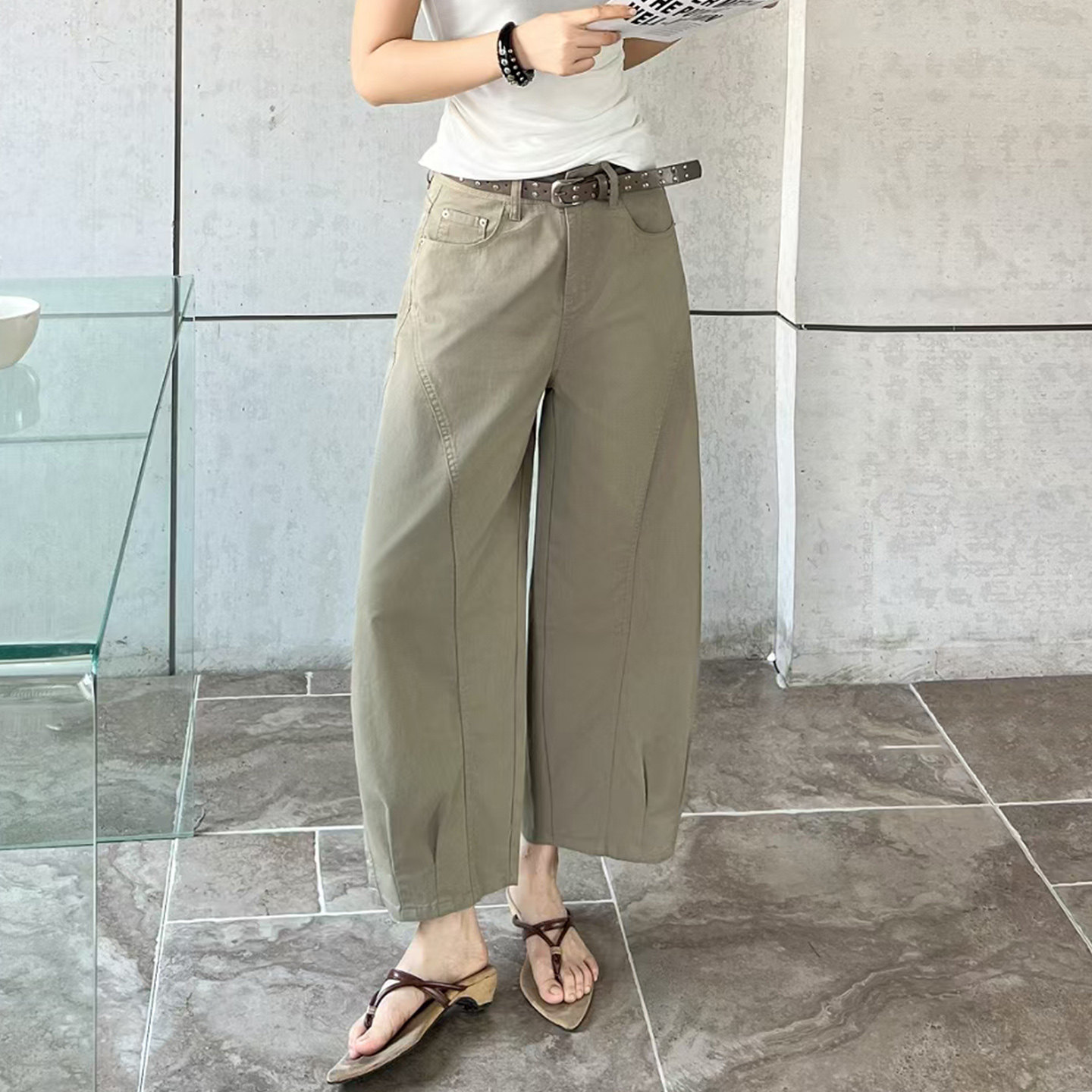 夏薄款八分女牛仔阔腿弯刀气球裤
