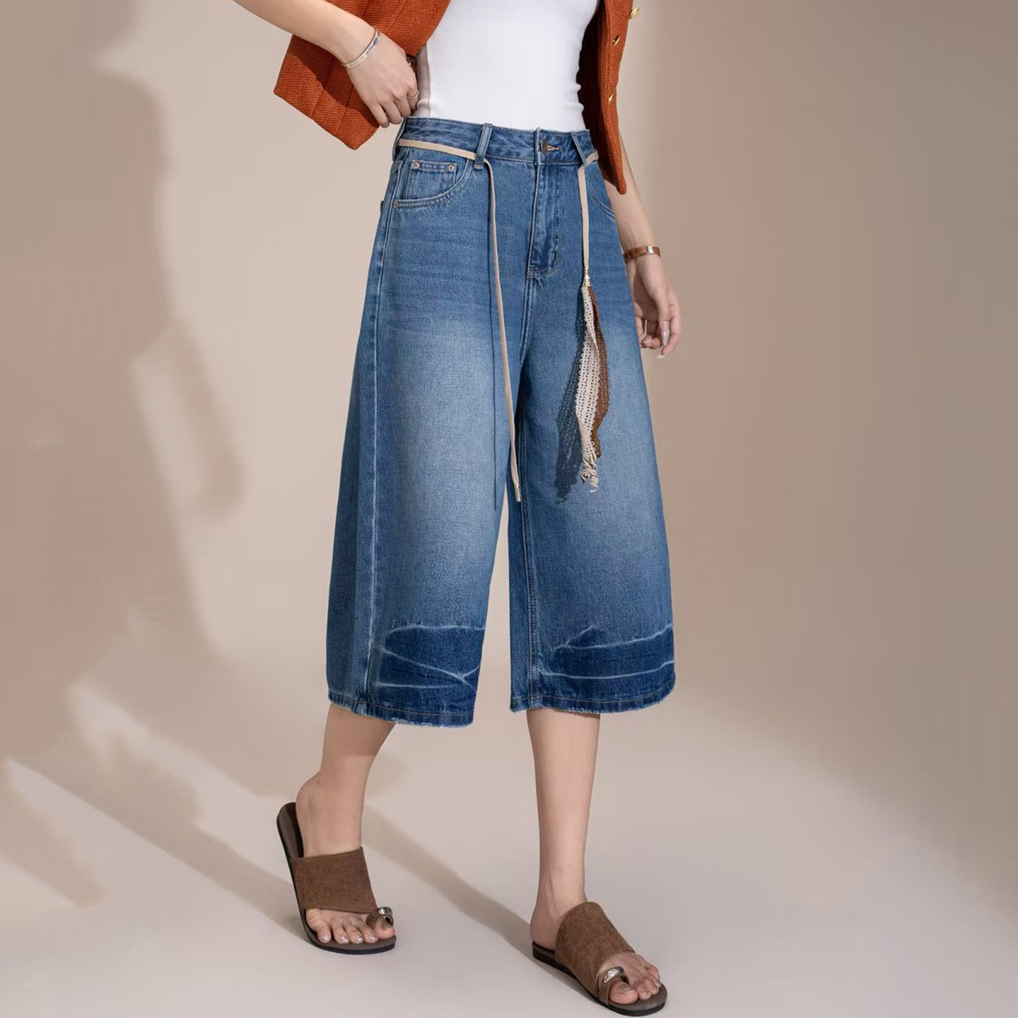 2026夏新款Jeans大企86646蓝色宽松显瘦七分女牛仔直筒阔腿中筒裤