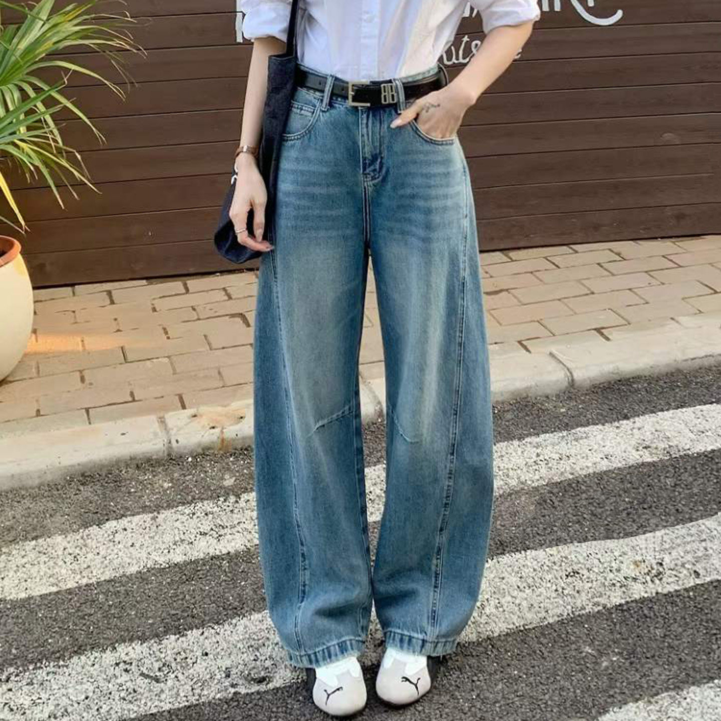 2026春季新款Jeans阿凡牛A5537宽松显瘦百搭女牛仔阔腿弯刀裤跨裤