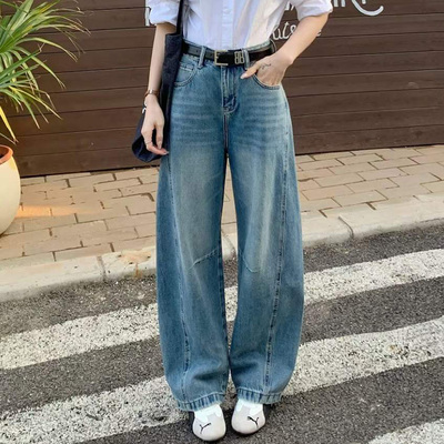 春宽松显瘦百搭女牛仔阔腿弯刀裤