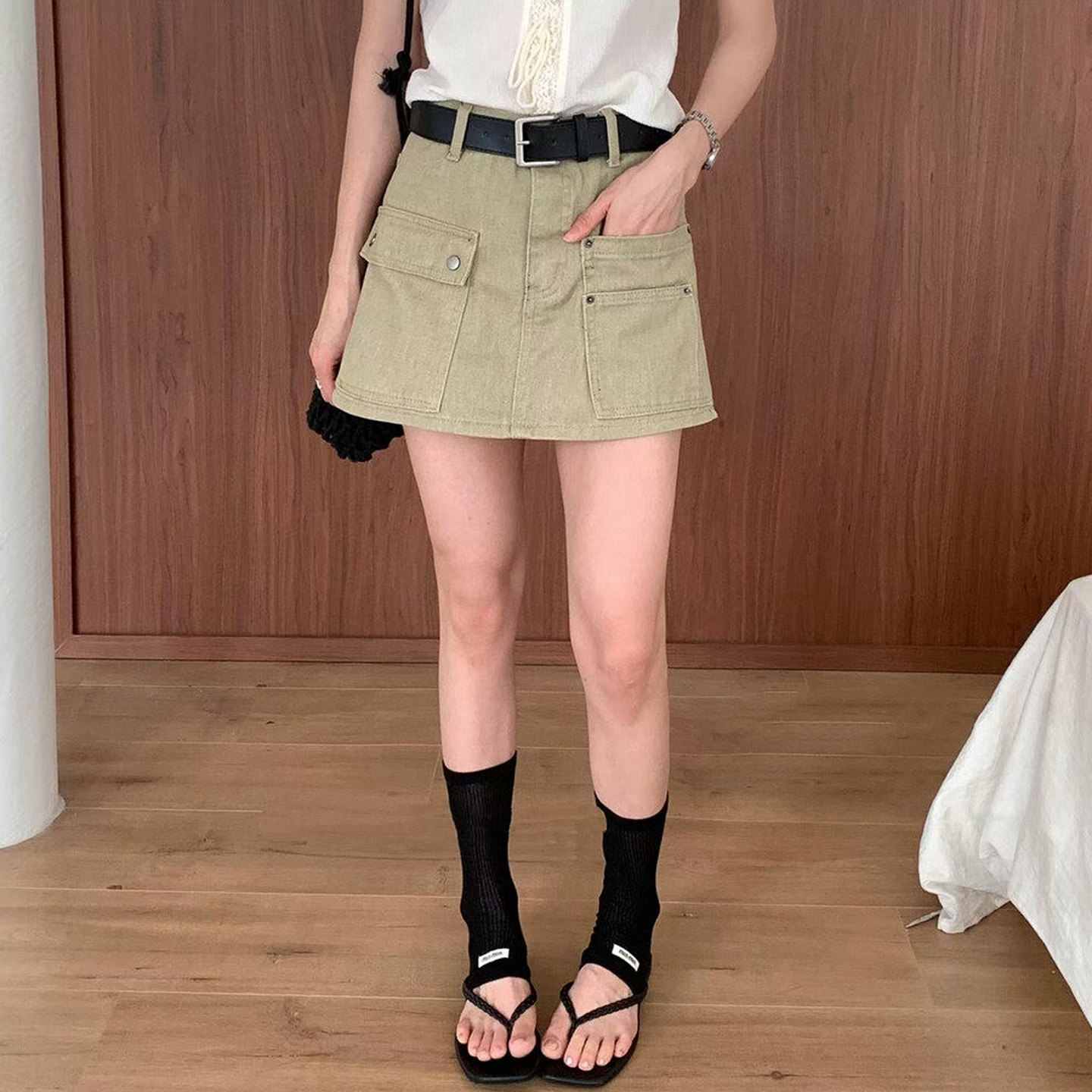 夏季欧货卡其四分女牛仔短裙裤裙