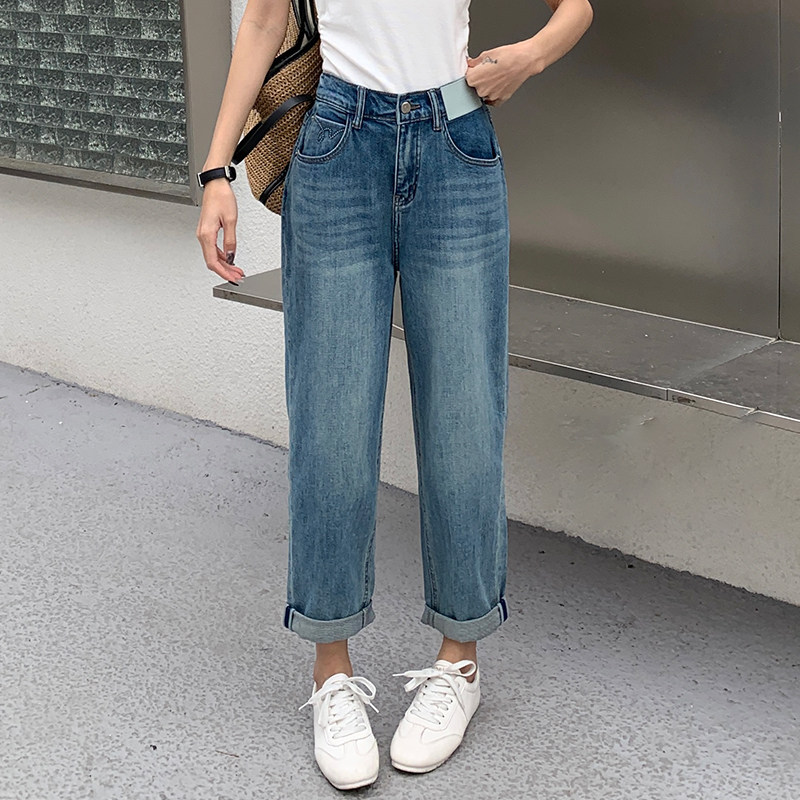 2026夏季jeans阿凡牛A3967后松紧腰宽松九分女牛仔老爹跨裤哈伦裤