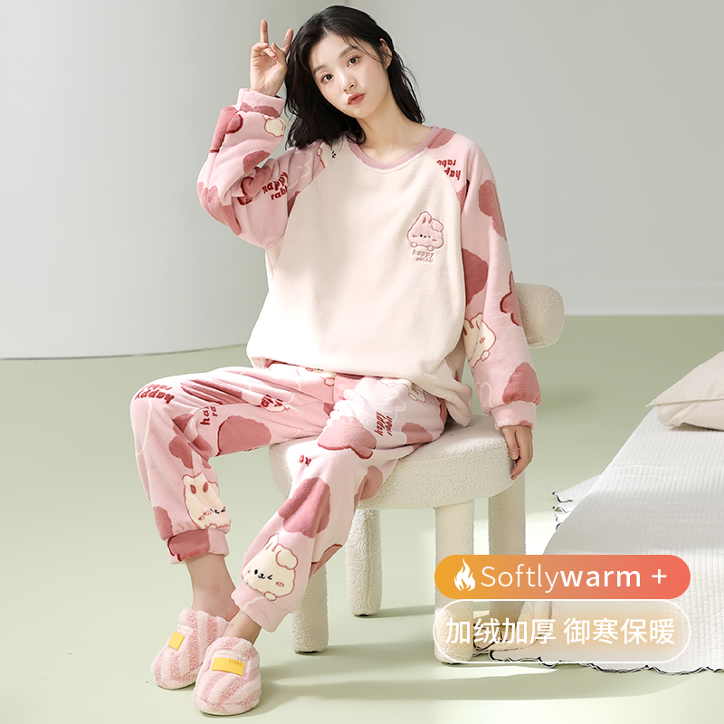 睡衣女法兰绒加绒加厚家居服