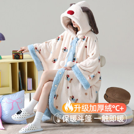 珊瑚绒睡衣秋冬款女加厚保暖女士睡袍冬季大码宽松可爱浴袍家居服