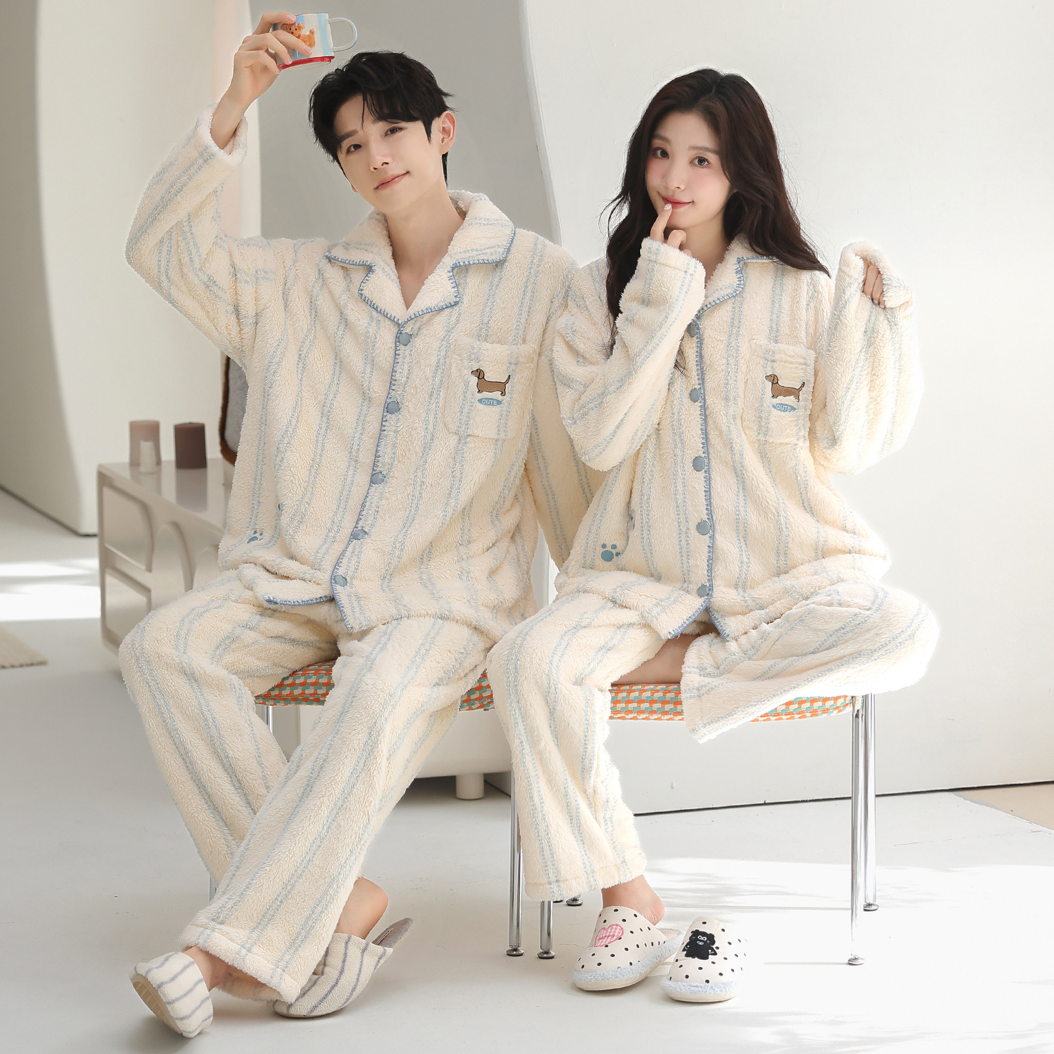 情侣睡衣秋冬季女款珊瑚绒