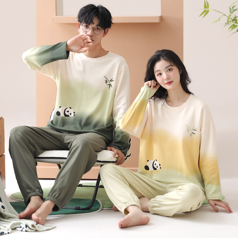 情侣睡衣纯棉长袖春秋季可爱熊猫薄款全棉可外穿渐变色全棉家居服,女士内衣/男士内衣/家居服,睡衣/家居服套装,淘宝优惠券,粉丝福利购,淘宝优惠卷
