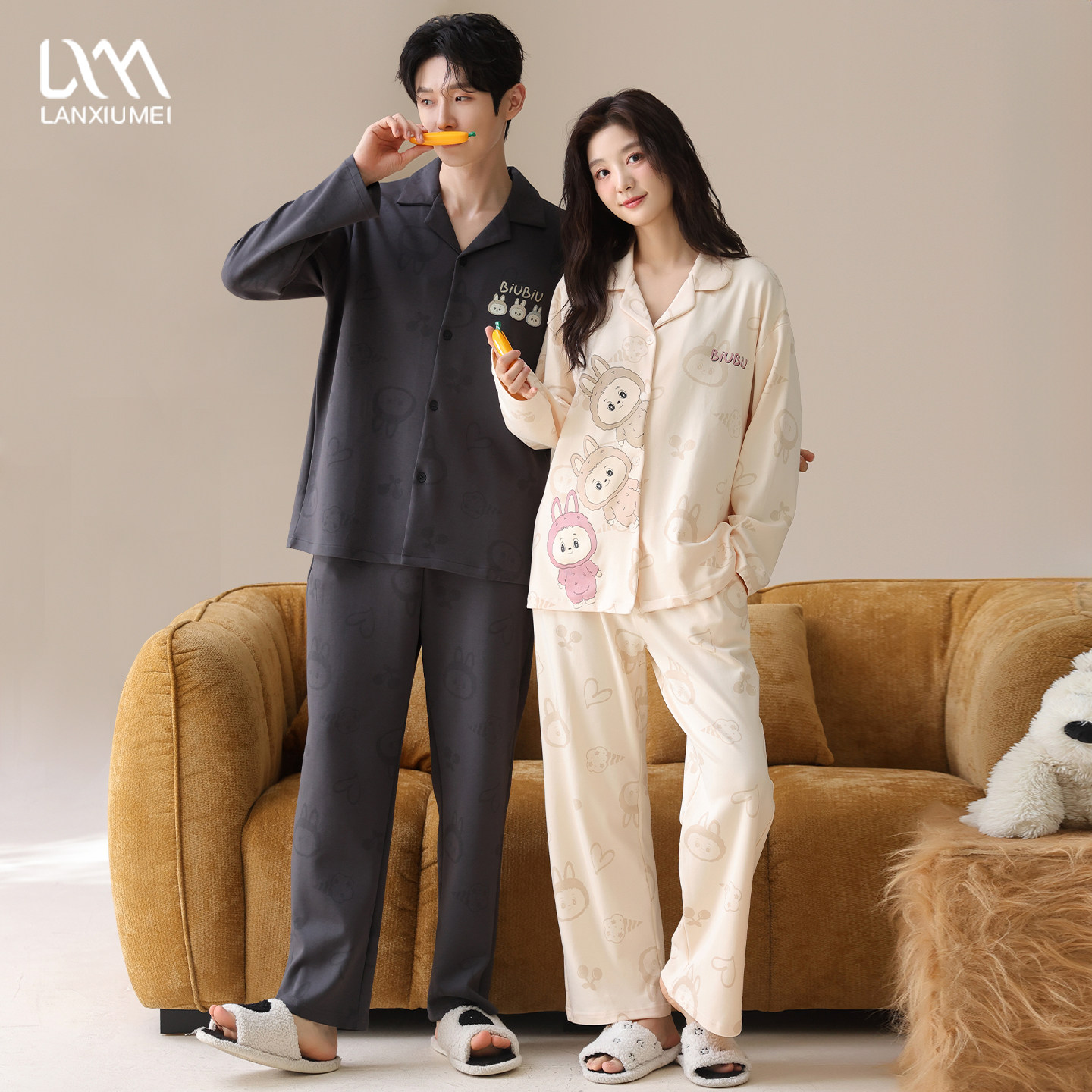 情侣睡衣2026新款纯棉长袖春秋款女士可爱卡通男士开衫舒适家居服