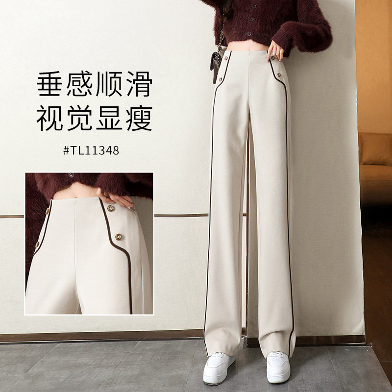 设计感侧条高腰垂感阔腿裤女春秋2023新款直筒宽松休闲秋冬拖地裤
