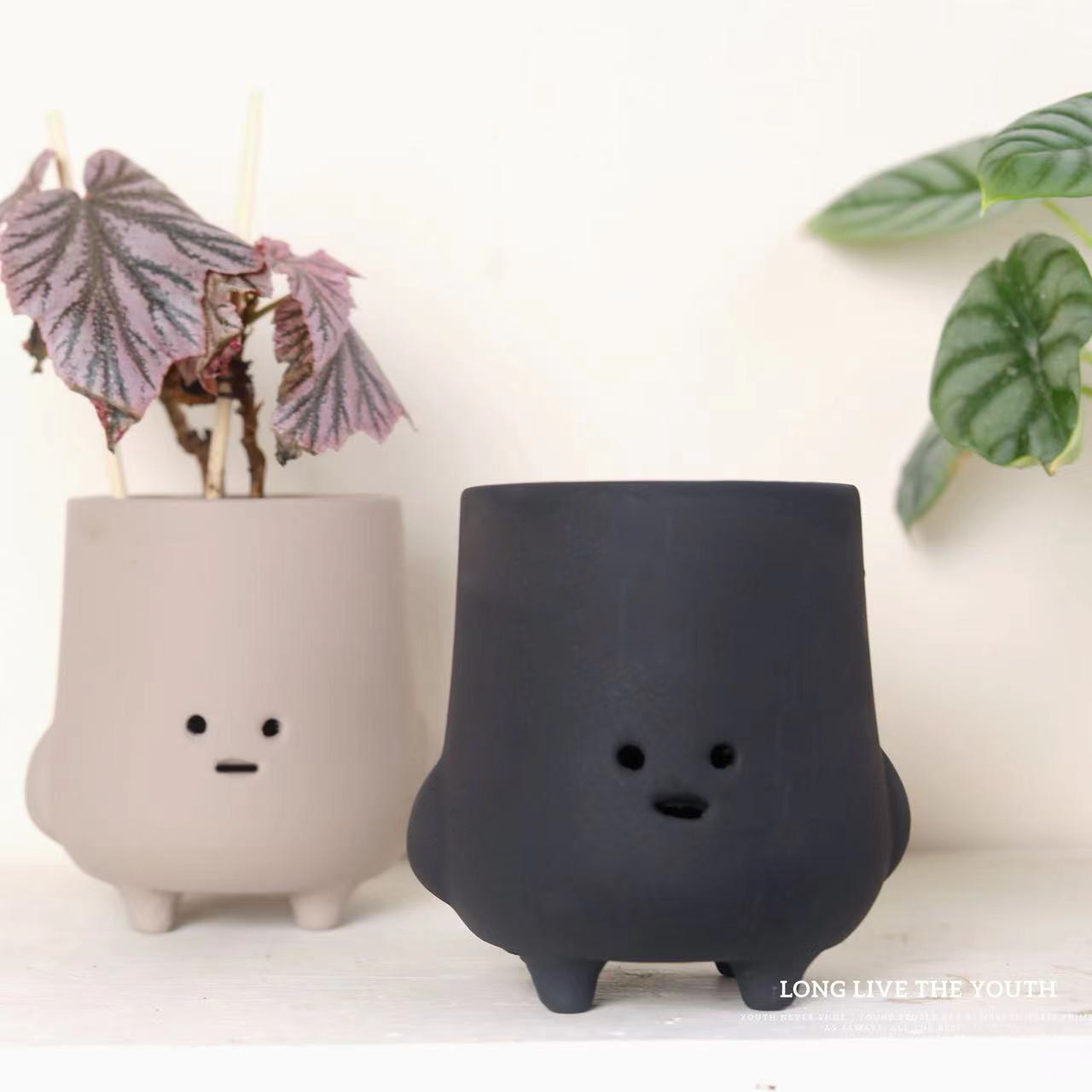 微笑宝宝可爱抽象人物造型北欧风创意陶土花盆多肉盆栽花园装饰
