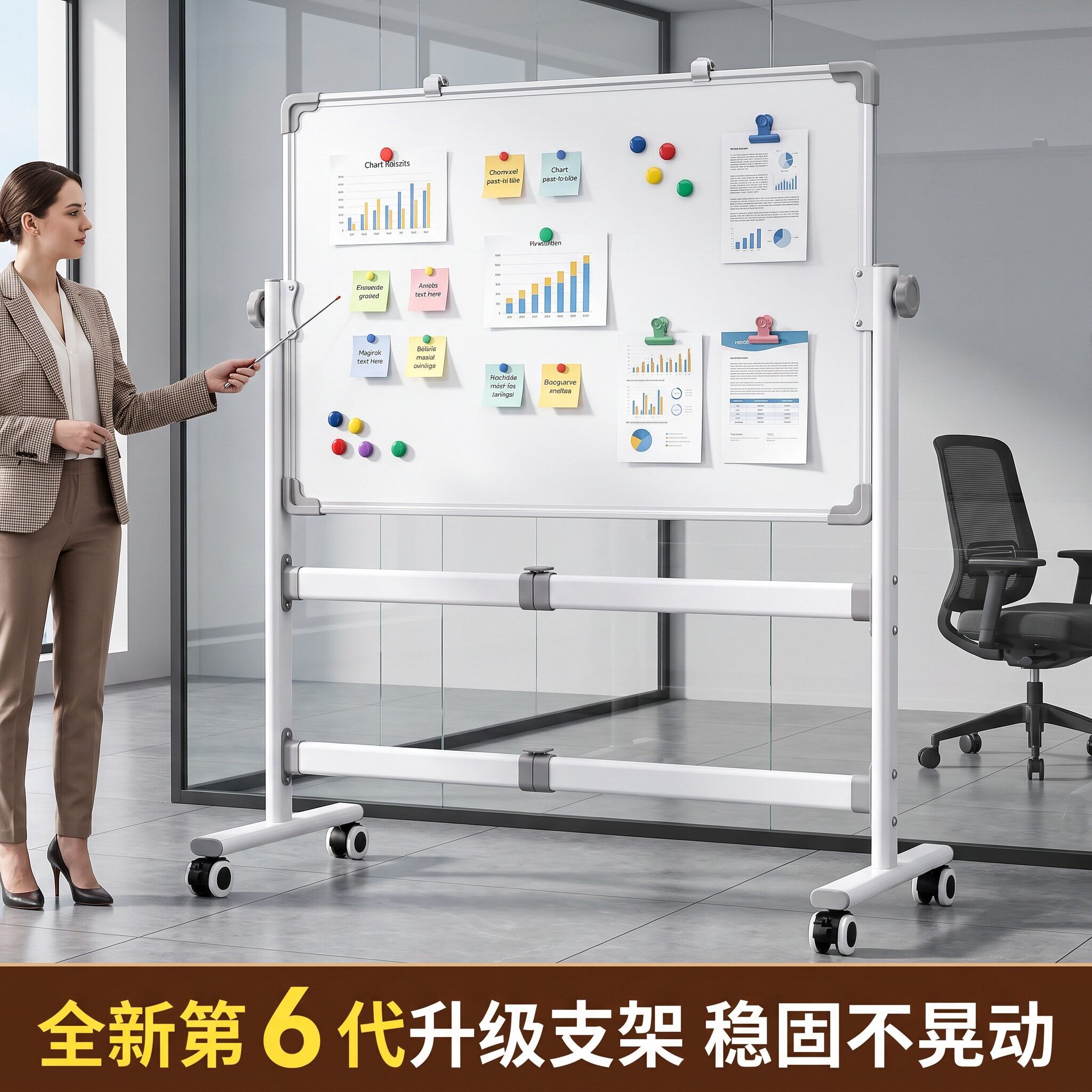 可移动白板立式双面磁性可升降带轮黑板办公会议支架留言板培训班教学绿板儿童涂鸦写字板可擦写翻转看板