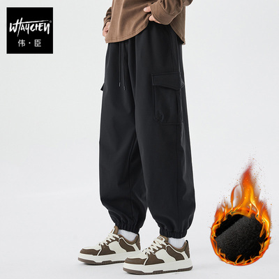 伟臣潮牌大码男款冬季加绒加厚工装裤胖子加肥加大宽松抓绒小脚裤