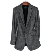 毛呢质感西服大码 秋冬新款 单西女外套 修身 羊毛西装 人字纹经典 时尚