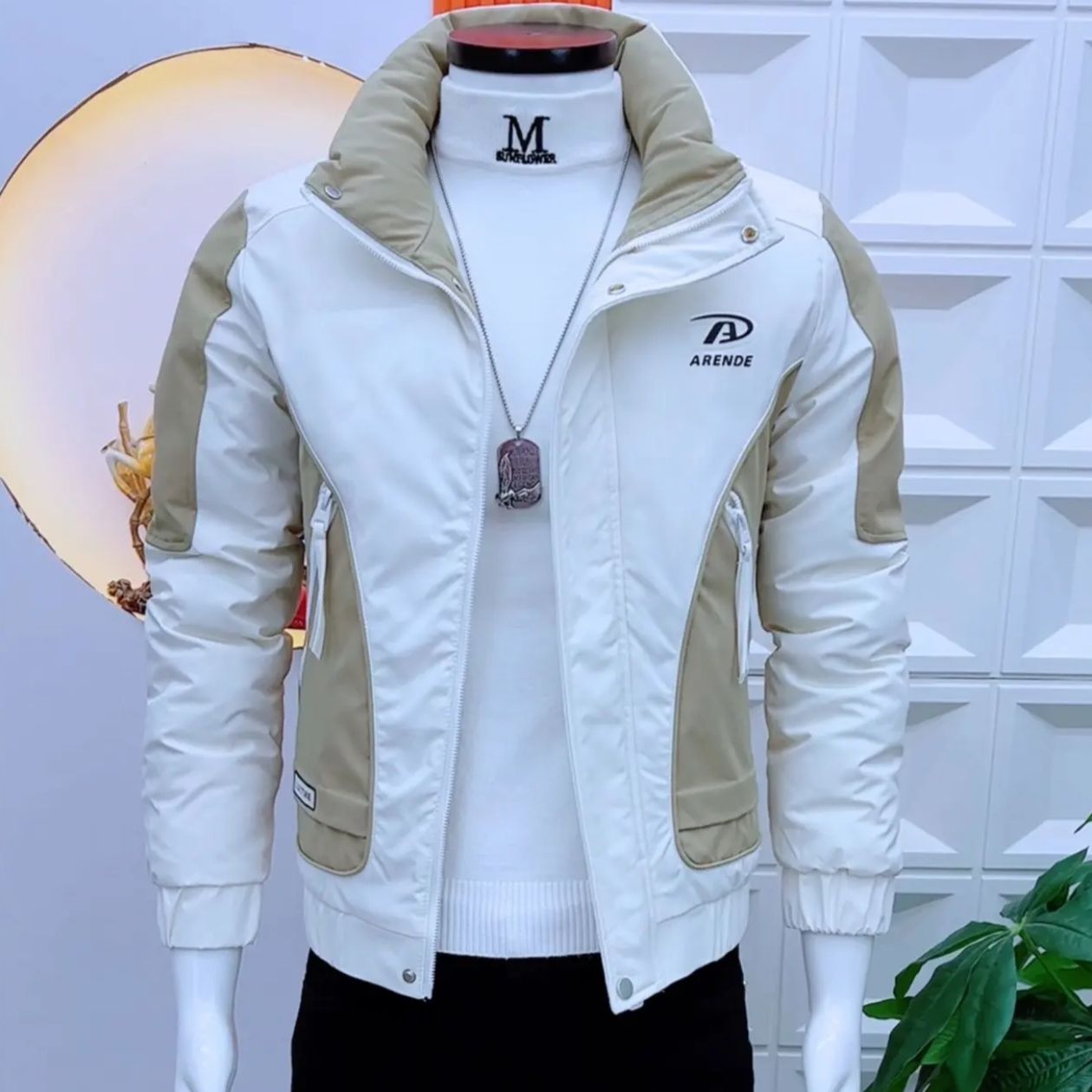 新款冬季男士保暖棉服时尚韩版修身高级感拼色帅气休闲加厚棉衣潮