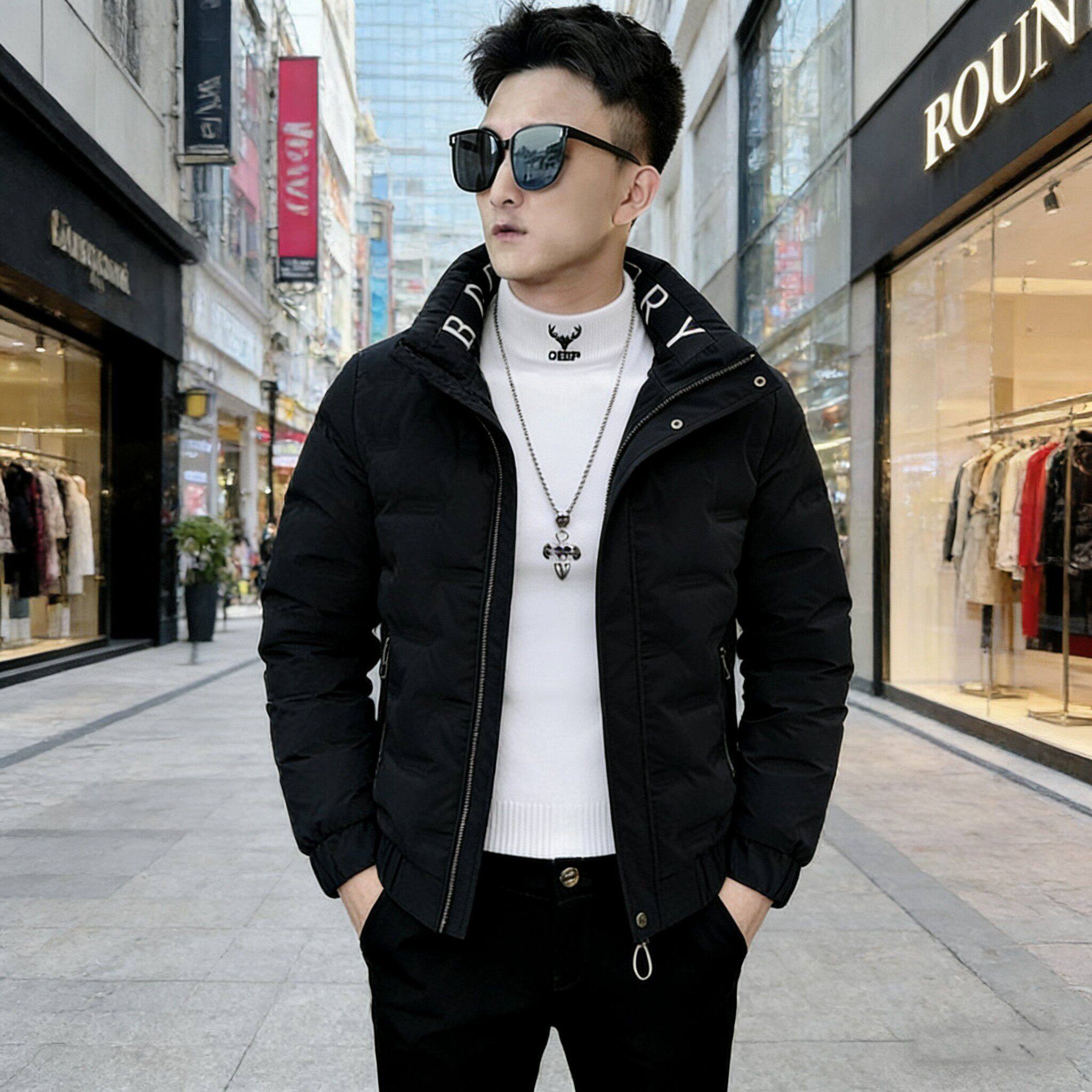 冬季立领羽绒服男韩版修身帅气青年潮牌痞帅休闲棉服纯色轻薄外套