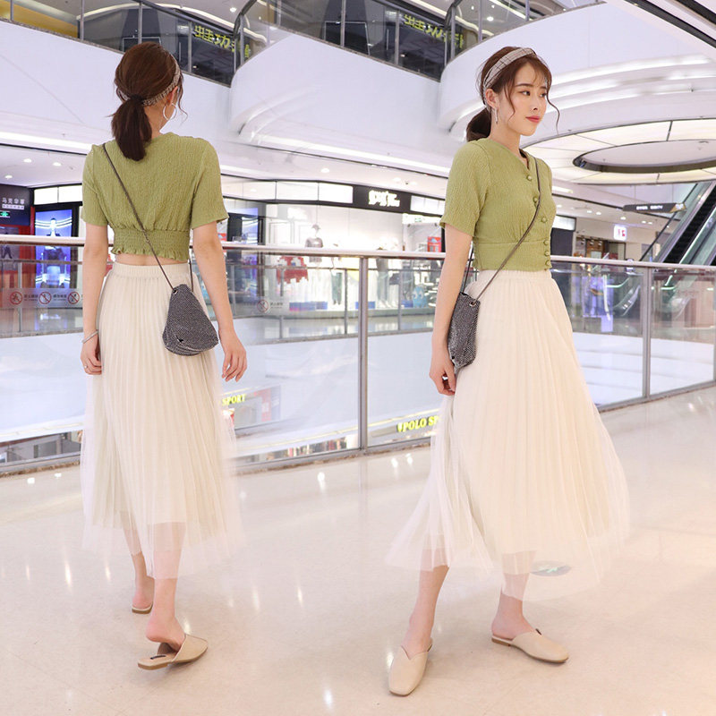 smilence流光亮丝超仙网纱半身裙显瘦垂感女中长款百褶裙夏a字裙