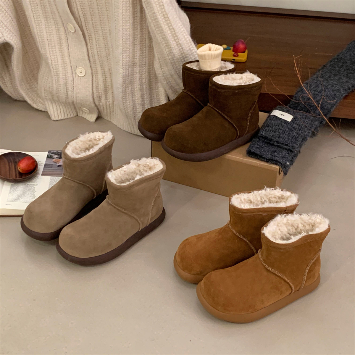 加绒短靴女百搭雪地靴