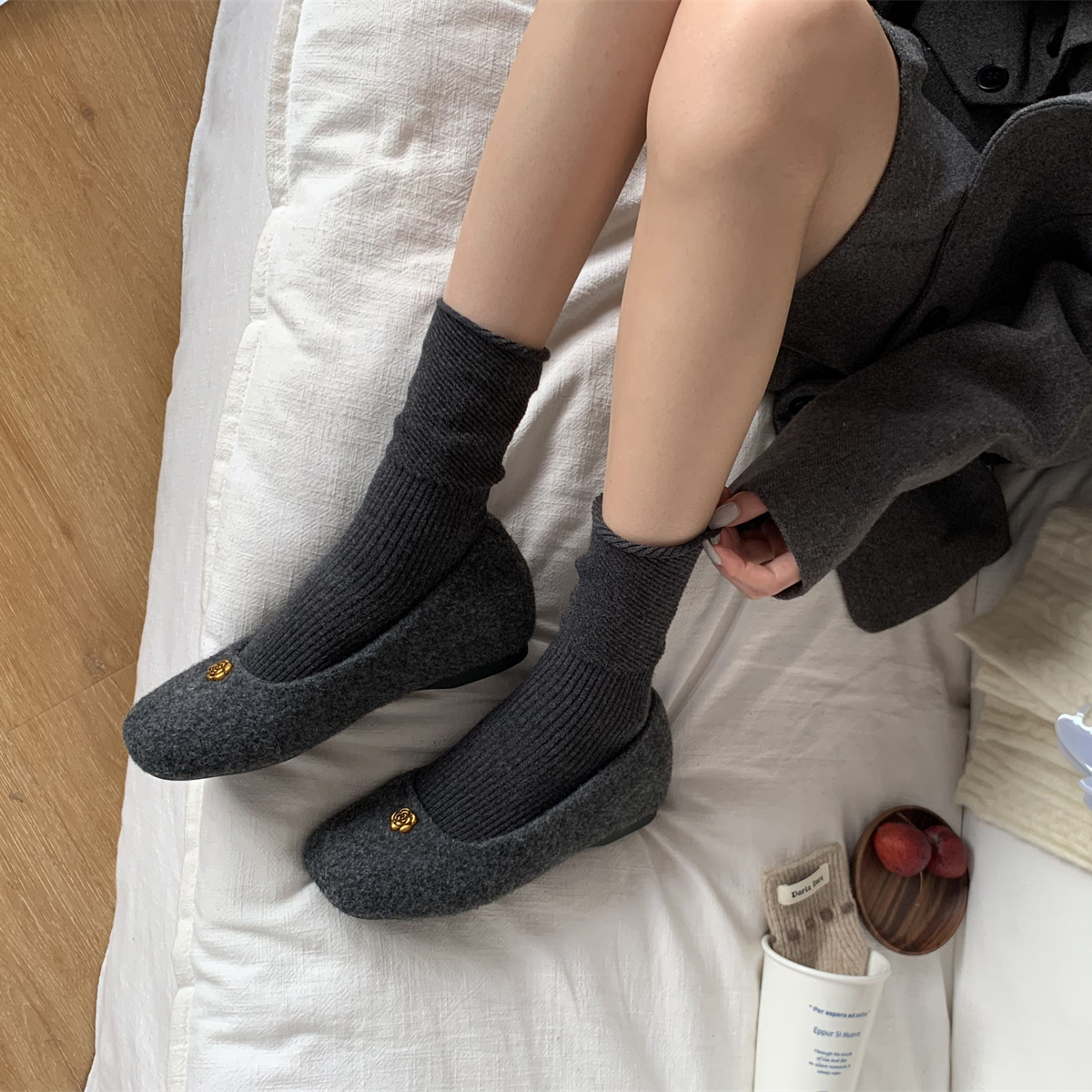 加绒单鞋女内增高保暖玛丽珍鞋