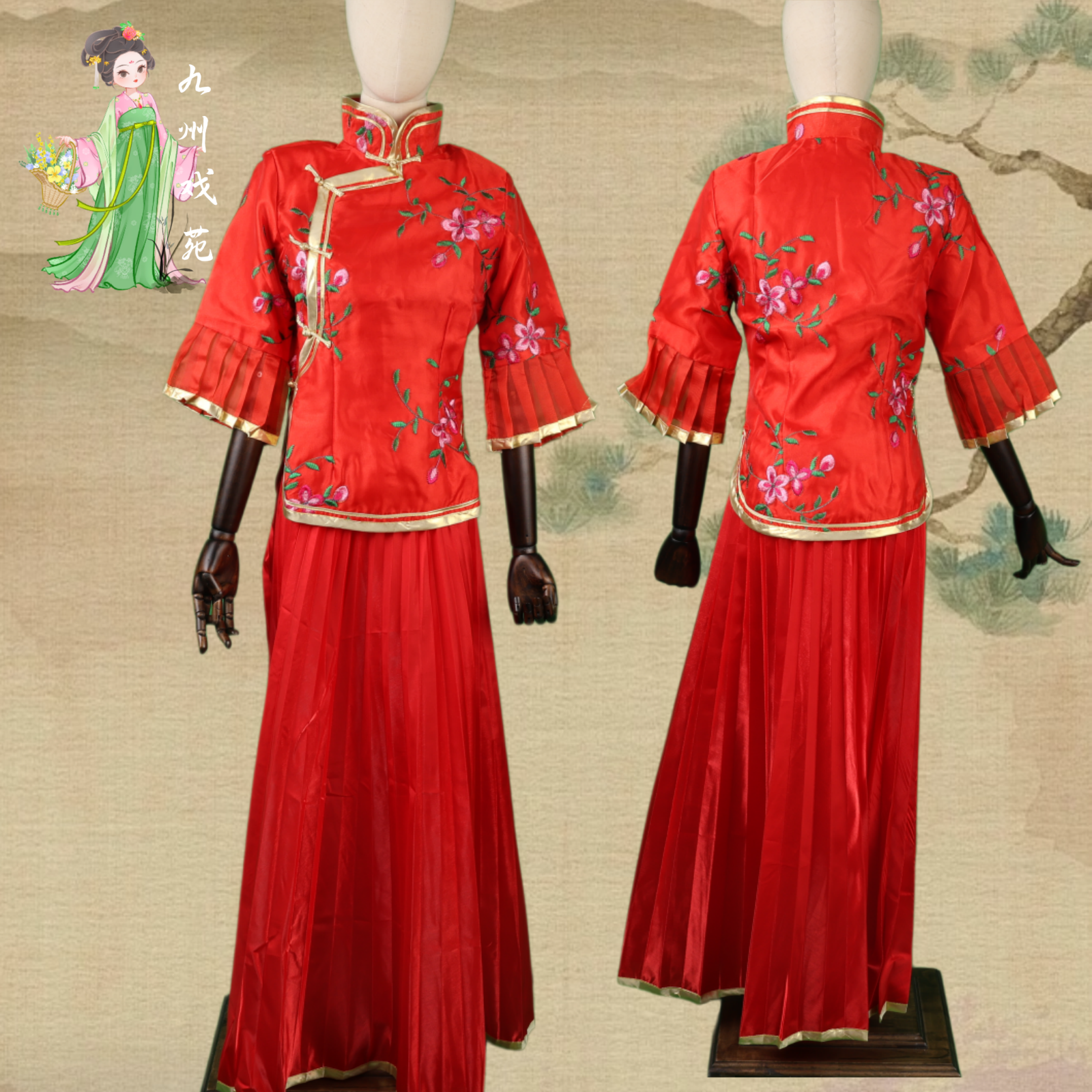 古装民国小姐装古筝表演服装古代戏服舞蹈服中式婚礼伴娘服装摄影