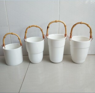 包邮创意竹子提把小花蓝小提桶笔筒家居摆设多肉绿植小花瓶子花盆