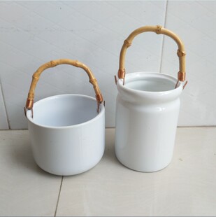 包邮创意竹子提把直筒小提桶花蓝笔筒家居摆设多肉绿植花瓶子花盆