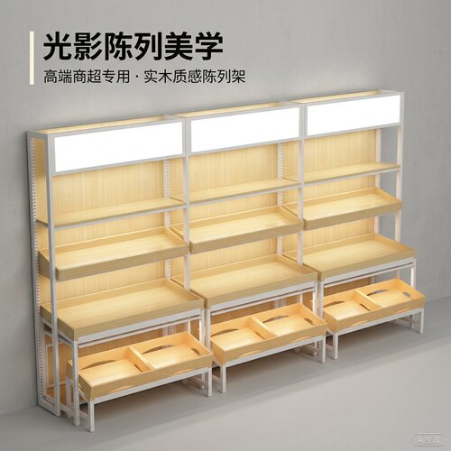 实木质感多层光影商用展示架