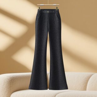 女秋冬新款 休闲喇叭裤 高腰显瘦修身 裤 垂感毛呢西装 醋酸羊毛微喇裤