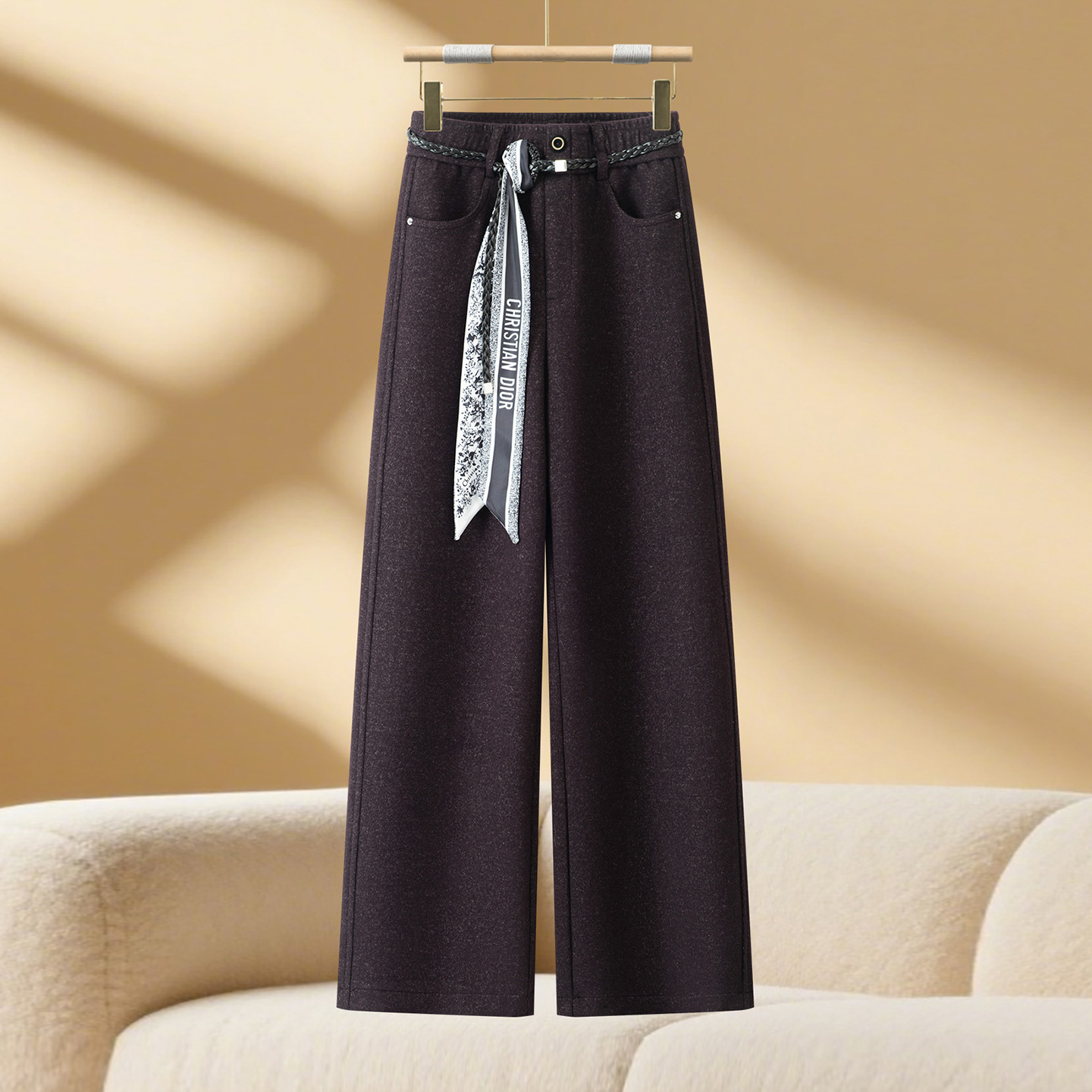 高腰醋酸羊毛裤女秋冬新款显瘦百搭垂感宽松休闲毛呢直筒休闲裤子