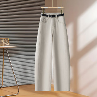 显瘦宽松垂感休闲裤 高腰弯刀裤 米白色牛仔阔腿裤 2026新款 子 女春季