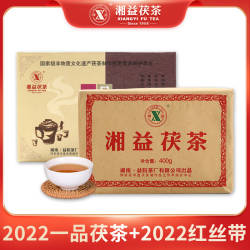 湘益茯茶2022一品茯茶红丝带组合茯砖茶正品安化黑茶官方旗舰店