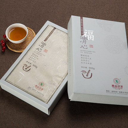 黑茶湖南湘益茯茶安化黑茶口粮金花茯砖茶非遗技艺2019年清心900g