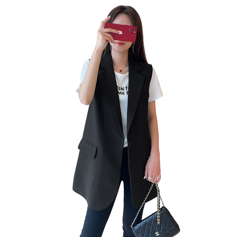 2025春秋季新款西装领马甲女黑色中长款坎肩背心马夹外套外穿大码