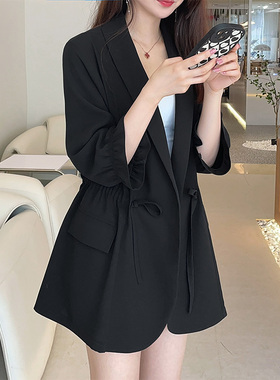 2026新款春夏季中长款黑色风衣外套薄款小西服女西装百搭休闲修身