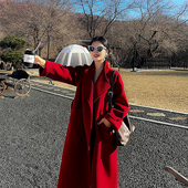 宽松结婚胖mm大码 秋冬新款 羊毛大衣红色毛呢外套女呢子大衣女长款