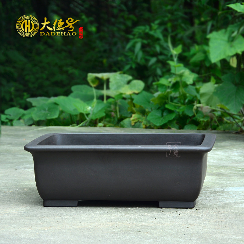 大德号 宜兴紫砂花盆 精品盆 黑泥大长方盆 悬崖式盆景盆