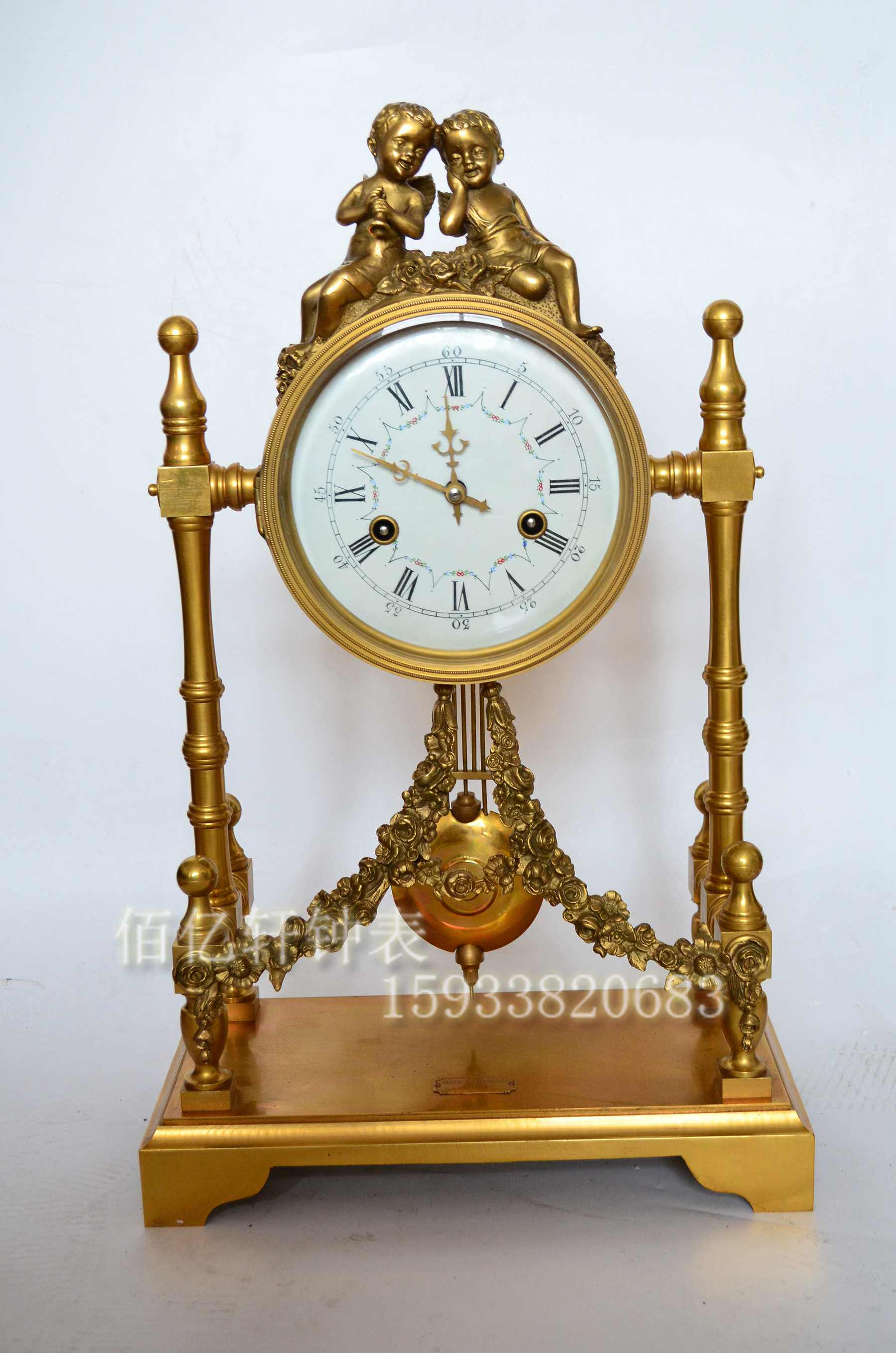 古钟纯铜金色机械报时发条上弦座钟欧式家居摆钟条案条机摆钟复古