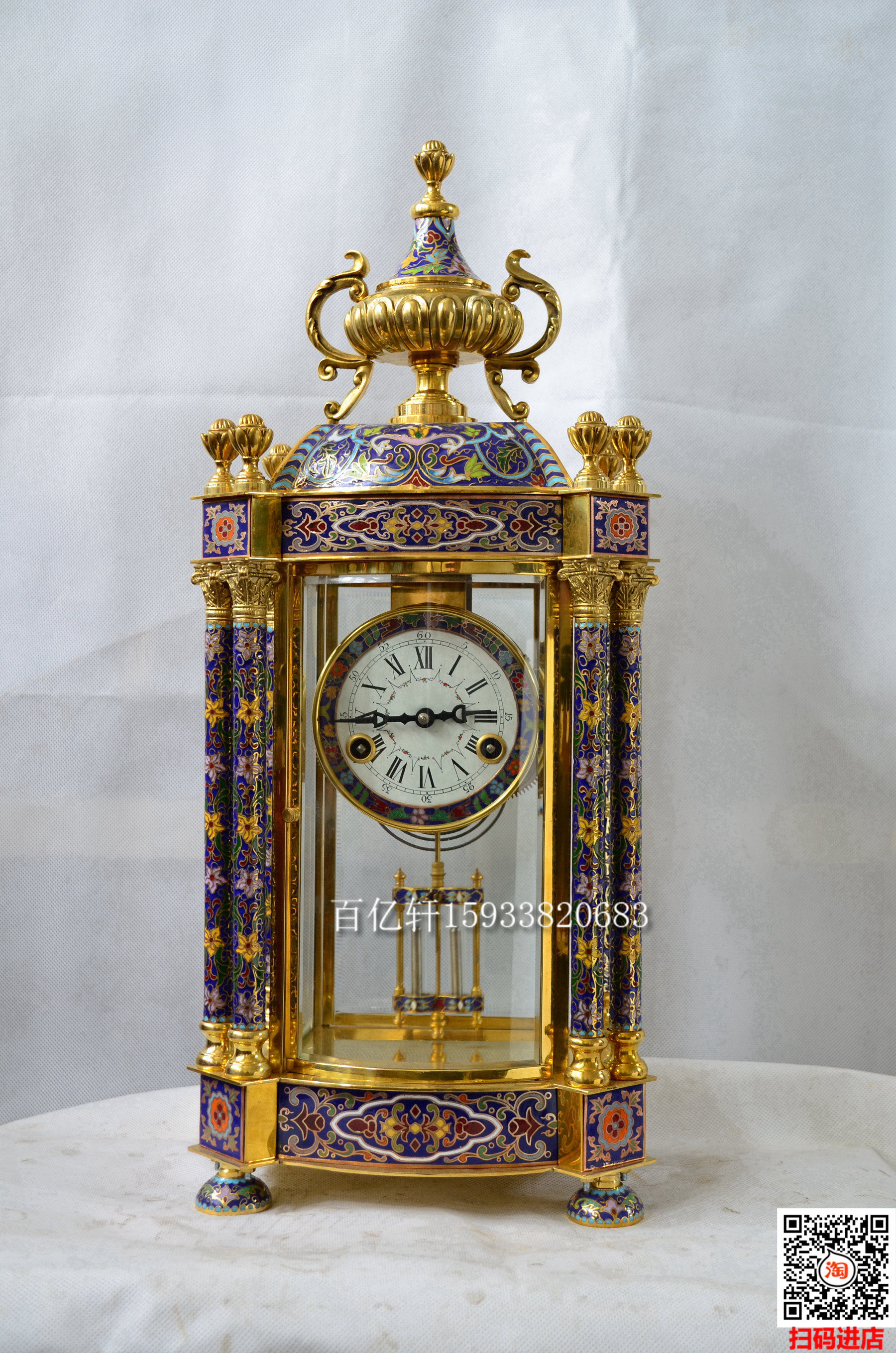 景泰蓝珐琅彩座钟机械黄铜报时台钟欧式家居软装壁炉条案风水镇宅