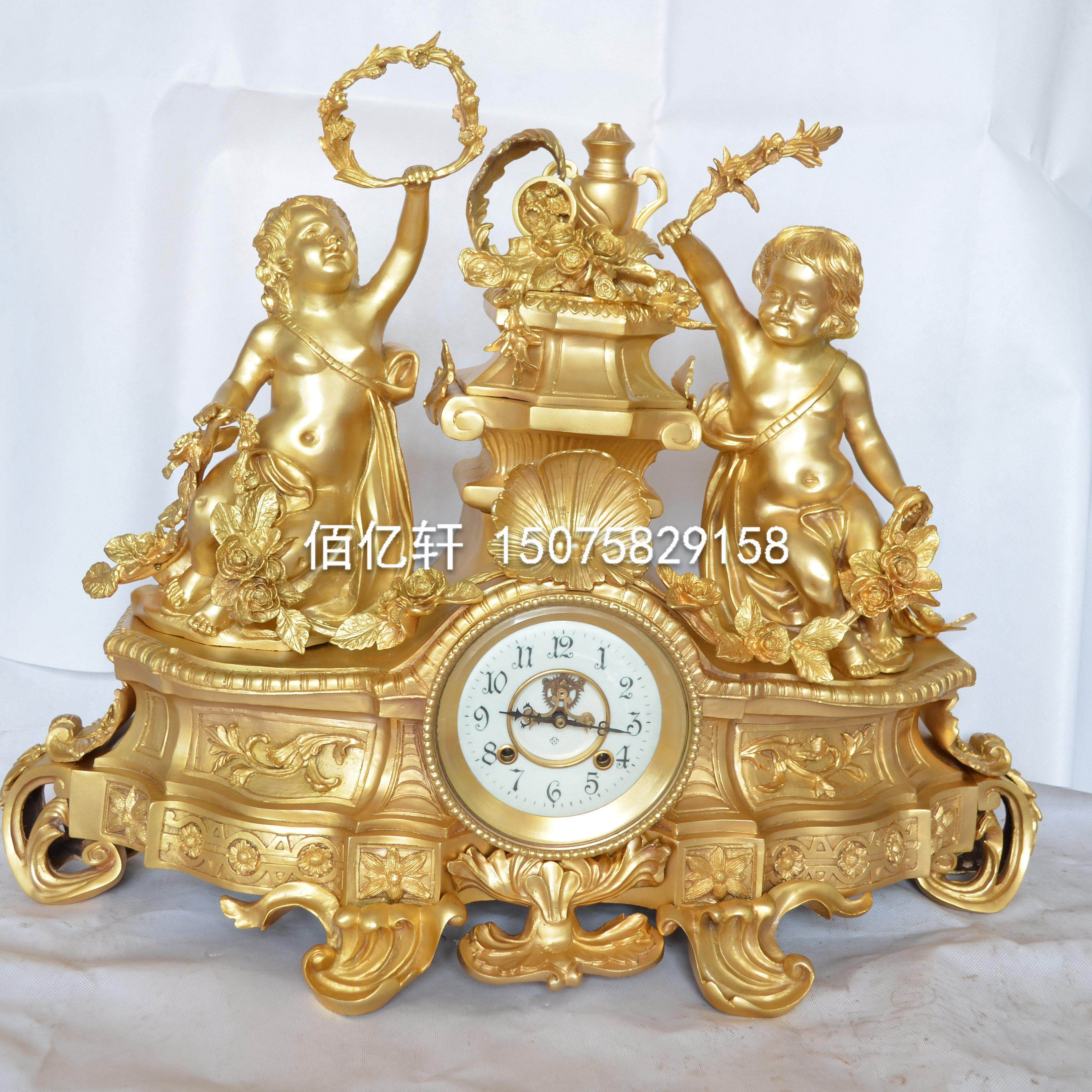 钟表黄铜镀金天使机械座钟欧式创意仿故宫古董台钟报时古典会所钟