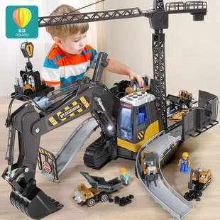 男孩3岁5 儿童挖掘机玩具车大号吊车挖土机合金汽车大型工程车套装