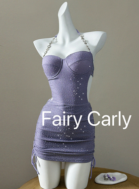 2025新款高级质感细闪水钻比基尼紫色小胸钢托聚拢温泉泳衣女度假