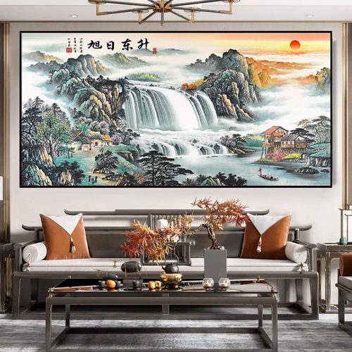 新中式自粘画山水画风景墙贴画