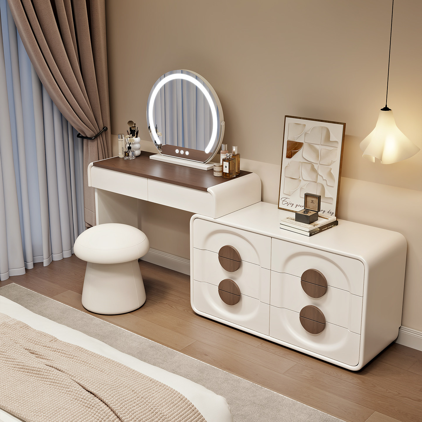 新款智能实木多功能梳妆台卧室现代简约化妆桌斗柜一体床尾化妆台,住宅家具,梳妆台/桌,淘宝优惠券,粉丝福利购,淘宝优惠卷